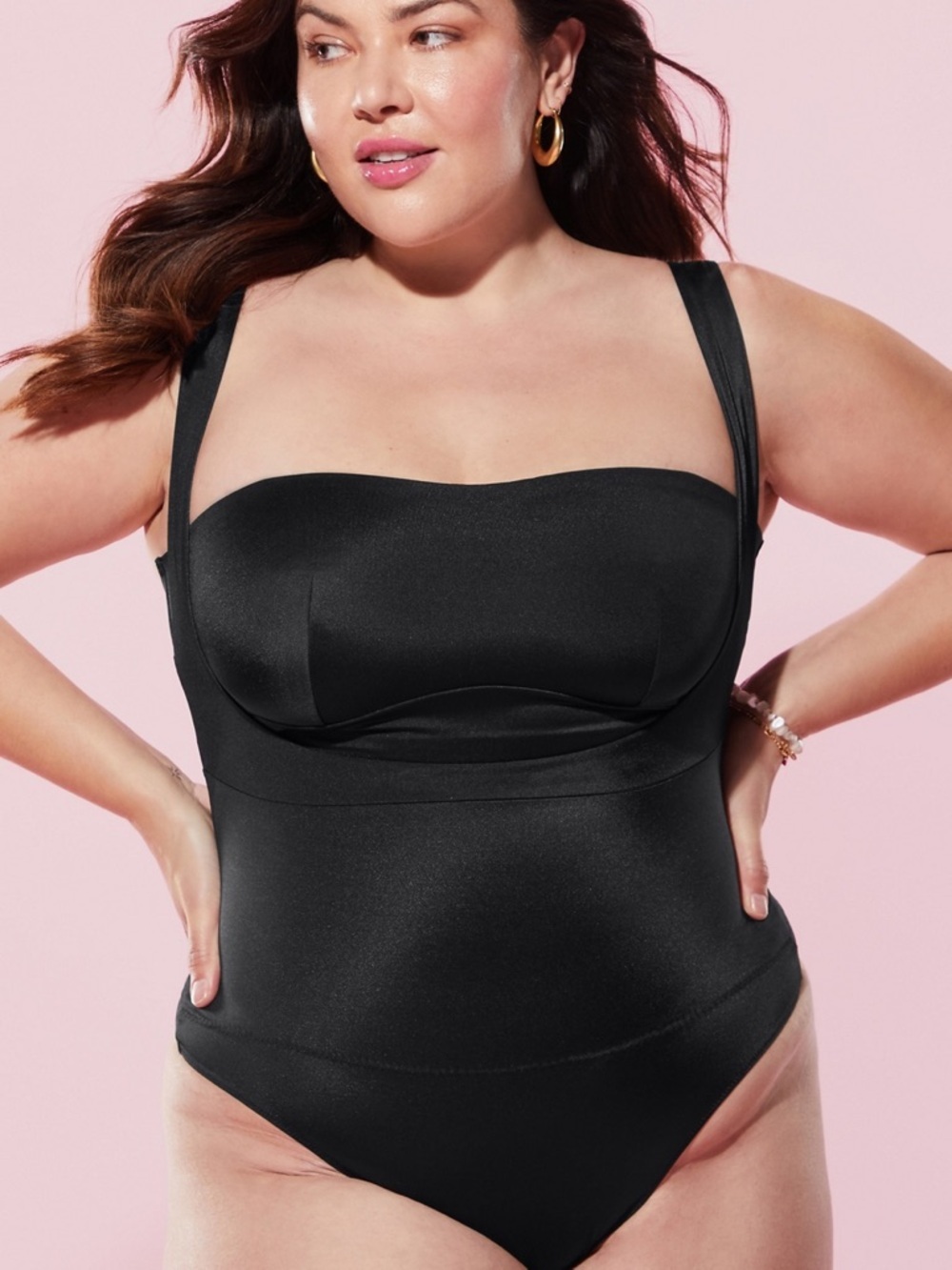 YITTY Iconic Black Headliner Shaping Open Bust Thong Bodysuit